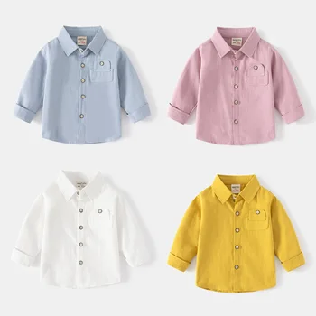 Baby Boys риза дълъг ръкав плътен цвят ризи пролет есен еднореден завой надолу яка блуза детски върхове