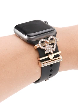 Бяло сърце пеперуда кристал чар каишка декоративен пръстен за Apple Watch силиконова каишка декоративни бижута аксесоари