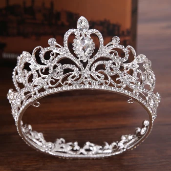 Модерен булчински сватба корона аксесоари за коса сребърен цвят кристал кристал корона принцеса кръг корона булчински сватба корона