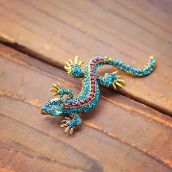 Colorful Lizard Rhinestone брошка ПИН жени Geckos животински щифтове и брошки дрехи декор бижута реколта метал Brosch