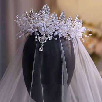 NiuShuya очарователен ръчно изработени сватба рожден ден коса корона челото капка кристал диадеми диадеми аксесоар
