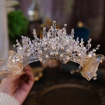 бароков ръчно изработен Aparkling кристал корона диадема за жени сватбено тържество елегантен луксозен шлем коса рокля аксесоари