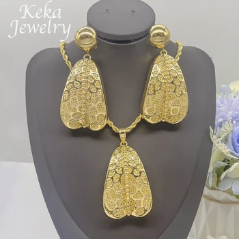 Африка 22k позлатени бижута голям комплект Дубай златен цвят високо качество дами огърлица обеци висулка банкет сватбени бижута