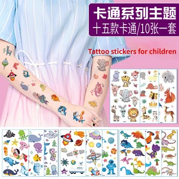 10 листаВодоустойчиви временни фалшиви стикери за татуировки Розов еднорог кон карикатура дизайн деца дете боди арт грим инструменти