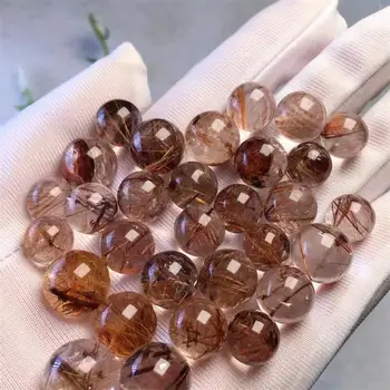 5pcs Естествена червена мед Rutilated кварцова сфера за висулка кристална топка лечебен камък скъпоценен камък Рейки бижута 10-12mm