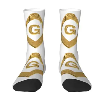 Gold Freemason Logo Dress Socks Мъже Жени Топла мода Масонски Mason Crew Чорапи