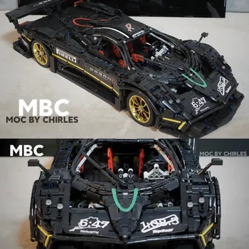 Нов 1:8 Zombar Super Black Sport Racing Paganis Car Model Building Block City Speed Car Brick Toys for Children Boy Нов подарък