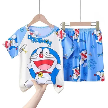 Doraemon аниме личност летни момчета и момичета тънка секция пижама карикатура сладък среден и голям детски климатик костюм