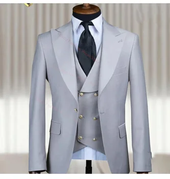 Full Man's Suit Elegant Set Luxury Clothing Designer Boyfriend Slim Fit Male Blazer Trousers Outfit Сватбена церемония Рокля 3Pcs