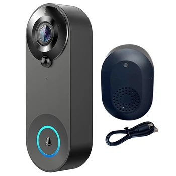 Черно видео звънец Poe Smart 2K + кабелен Poe видео домофон с камбанен звънец Двупосочно аудио работи с