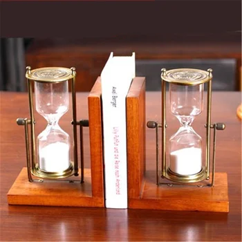 a Pair Creative Wood Bookend Shelf With Hourglass Bookend Holder Office Supplies Home Decoration Book Stand