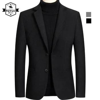 Черно нетактичност мъже вълнен костюм яке бизнес случайни тънък годни вълнени палта една линия джоб еднореден стилен зимата палто