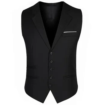 Мъжки тънък годни бизнес джентълмен ревера плътен цвят младоженец тънък костюм жилетка мъжки нощен клуб британски стил малка жилетка