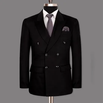 Черно шик нетактичност мъжки костюми официални 2 парче яке панталони двуреден връх ревера бизнес пълен комплект мъжки дрехи персонализирани