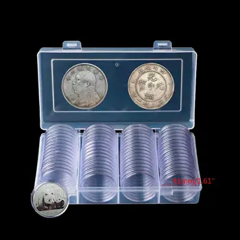60Pcs Clear Round 41mm Direct Fit Coin Capsules Holder Display Collection Case With Storage Box For 1 oz Американски сребърни орли