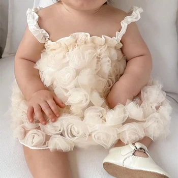 Бебешка детска рокля, цветя без ръкави Лятна рокля от А-линия Рокля от тюл принцеса