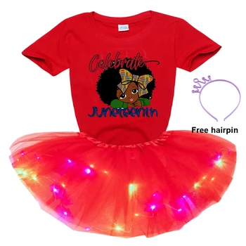 Комплекти дрехи за момичета Черна принцеса Летни момичета Къса тениска + светеща пола + фиба 3-парче комплект момиче ежедневни балет пачка рокля