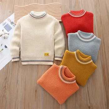 Момчета момичета дебели пуловери есен зима 2023 Детски плетени суичъри за бебешки топли дрехи Детски кадифен пуловер пуловер 7Y