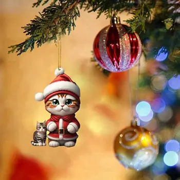 2D плосък карикатура котка чар декорации коледно дърво висулка кола огледало за обратно виждане висящи орнаменти подарък Начало Коледа парти декор