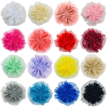 48pcsNew Hot Sell Double Layer Lace Flower DIY за момичета ленти за глава, фиби, детски обувки, дрехи, аксесоари за декорация на шапки
