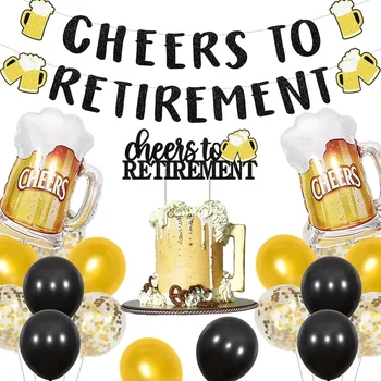 Наздраве за пенсиониране декорации банер торта топър бира чаша балони за мъже жени бира пенсиониране парти доставки