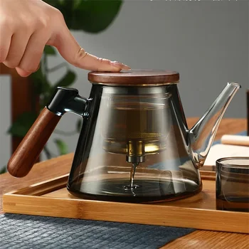 Лесно с едно кликване чай разделяне филтриране стъклени чайници с дървена дръжка 850ml чай вода разделяне чайник с инфузер филтър