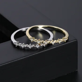 Изящни жени розово злато покритие кристал циркон пръстен показалец плосък пръстен сватбен пръстен банкет благородни бижута подарък