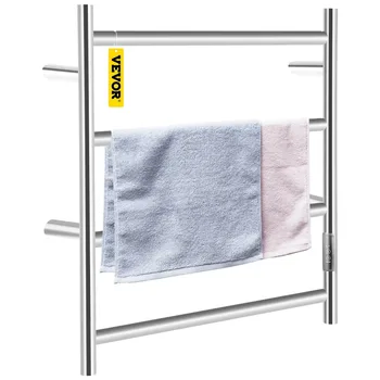 VEVORbrand 4 Bar Отопляема стойка за кърпи Електрически нагревател за кърпи Нагревател за кърпи с таймер Монтиран на стената Plug-in Нагревател за баня Warmer полиран