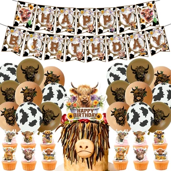 Highland Cow Cattle Theme Birthday Party Decorations Banner CakeToppers балони за Babyshower