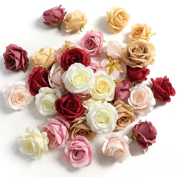 5PCS 9CM изкуствена роза главата DIY шапки венец декорация цвете сватба флорални изкуство коприна цвете