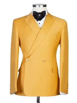 2022 Двуреден костюм Homme мъжки костюми комплекти Сватба жълто бяло червено сако 2бр яке панталони младоженец Groomsmen облекло