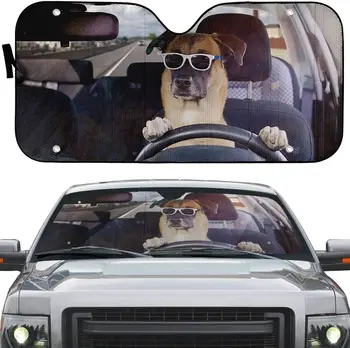 Немска овчарка охрана куче шофиране кола сенник, смешно немска овчарка носенето на очила охрана куче шофиране авто слънце сянка, windshie