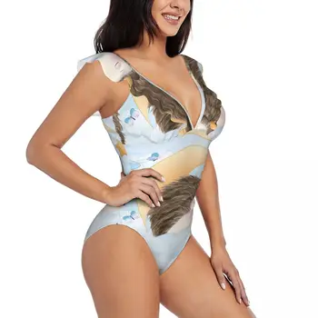 Дамски акварел сладък малък таралеж едно парче бански костюми секси волан бански летен плаж износване