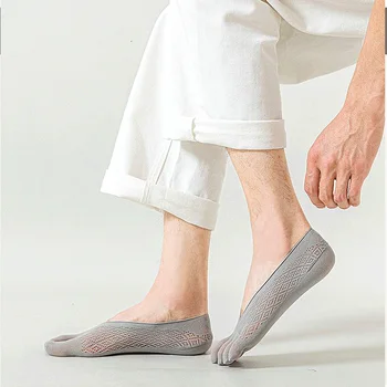 Мъжки удобни нехлъзгащи силиконови ниско изрязани невидими чорапи пет пръста чорап окото еластични тънки плътен цвят лято