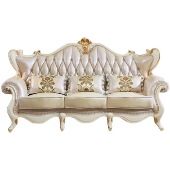 Европейски диван от естествена кожа, прост европейски френски лек лукс, американски бели луксозни мебели от висок клас