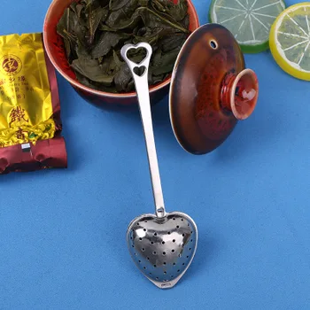 Нов сърце форма филтър чай топки неръждаема стомана чай цедки наклонена чай стик тръба чай инфузер стръмен