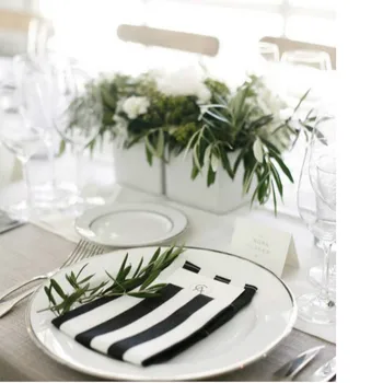 Празнично парти маса Placemat памучна салфетка модерна скандинавска бяла черна геометрична ивица диамантена сватбена декорация плат
