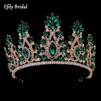 Efily луксозна сватбена коса тиара кристал лента за глава за жени реколта бароков бижута принцеса корона шапки кралица диадема подарък