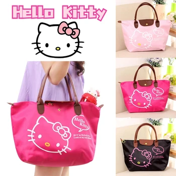 Sanrio Hello Kitty жени чанта сладък случайни карикатура голям капацитет пазарска чанта торбичка преносима мода женски рамо голяма пазарска чанта