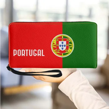 Портфейли за жени Португалия флаг печат мода женски пътуване портфейл цип дълго дами притежателя на карта преносим тънък кожени портмонета