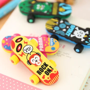 2Pcs Erasers Creative Cartoon Scooter Cute Pencil Erasers Student Rubber Stationery Office School Supplies Random