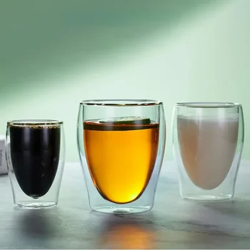 100ml/150ml/200ml чаши на едро двуслойно стъкло прозрачни чаши за кафе яйцевидни чаши домакинство висок анти-попарване ефект