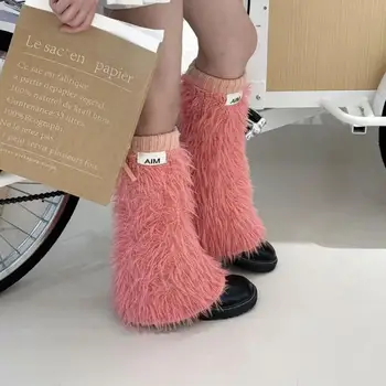 Жени имитация заек кожа крак нагреватели Y2k Kawaii Лолита гамаши ботуши чорап удебелен капак Harajuku крак ботуши капак