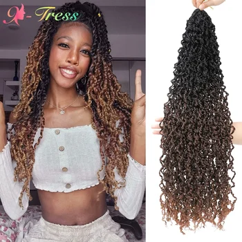 X-TRESS Величество Twist Плетене на една кука коса Ombre Кафява синтетична вълна плитки Dreadlocks Плетене на една кука Удължаване на косата за черни жени