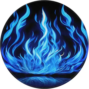 Indigo Burning Flame Round Mouse Pad Anti Slip Rubber Round Mousepads with Stitched Edge for Home Gifts Office 7.9 X 7.9 инча