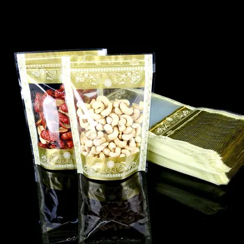 Gold 100Pcs/Lot Stand Up чанти Ziplock Clear опаковъчна чанта с прозорец Self Seal пластмасови храна Grip чанти Retail Pack чанти
