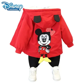 Disney Мики Мини Маус Детски памучни палта Удебелени момичета яке бебе деца зимни топло палто цип качулка костюм момчета връхни дрехи