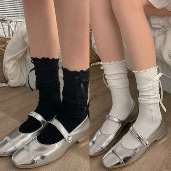 Жени Чорапи за прасеца Къдрици Летни чорапи Свободни чорапи Японски Bowknot Средна тръба Чорапи Улично облекло Подарък