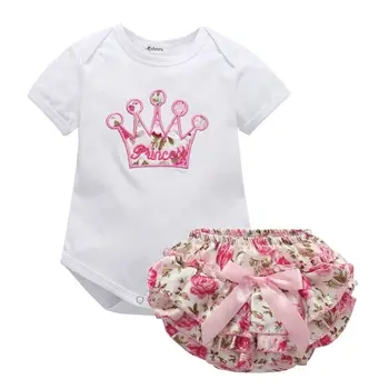 Fashion Summer новородено бебе момиче дрехи комплект къс ръкав волан гащеризон върховете цветен печат шорти 2бр екипировки