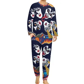 Kiss Band Пижами Daily 2 Piece Cool пижама комплекти мъже дълъг ръкав ежедневни дизайн нощно облекло 3XL 4XL 5XL